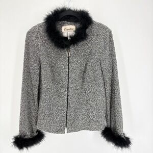 Cartise International Jacket Womens 10 Black Zip-Up Fur Collar Removable VTG